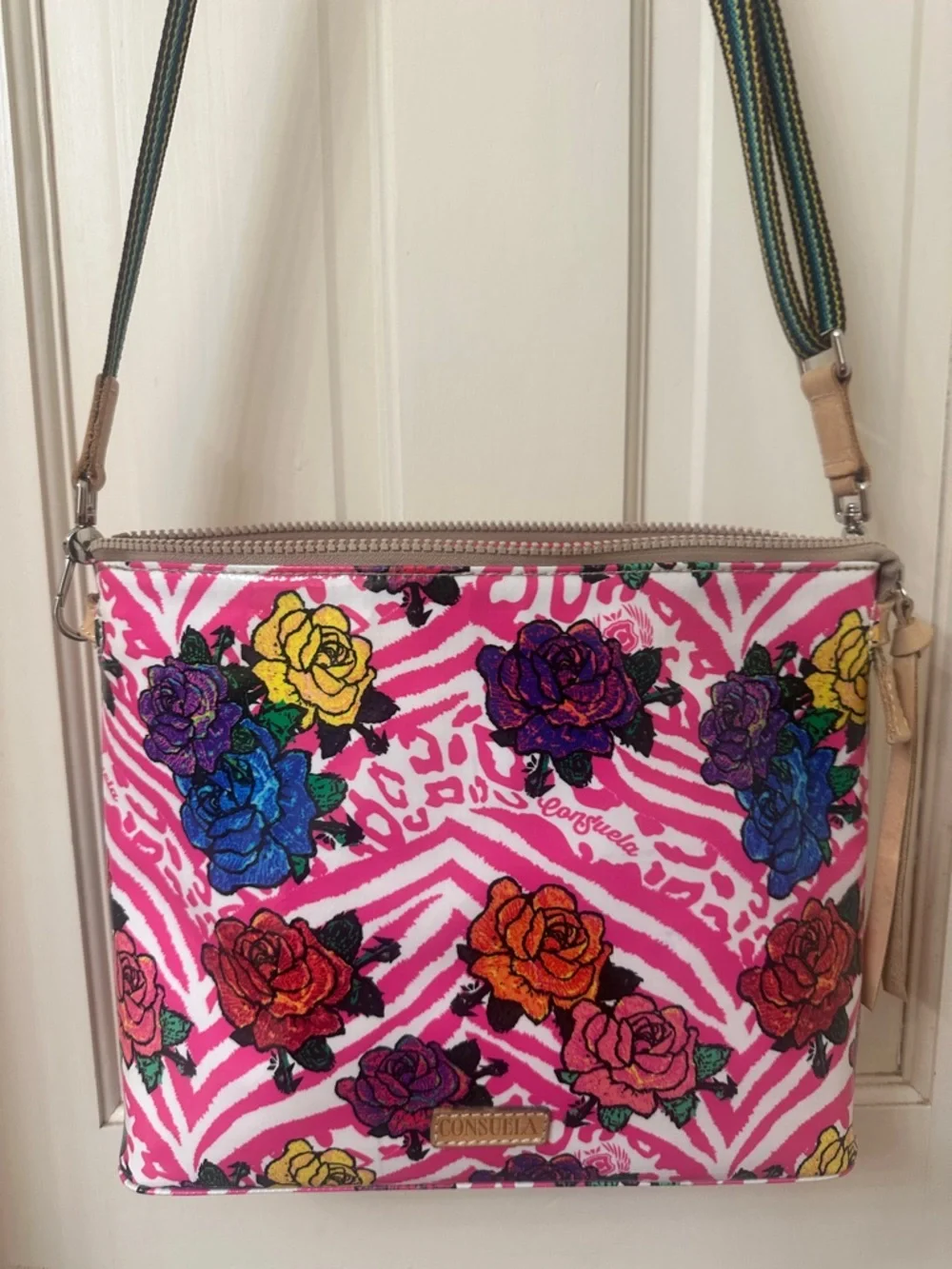 Consuela Pink Multi Floral Zebra Crossbody - Picture 1 of 5